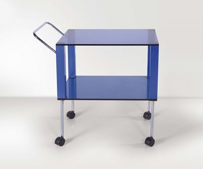 Carrello in Vetro Molato, Metallo Cromato e Formica