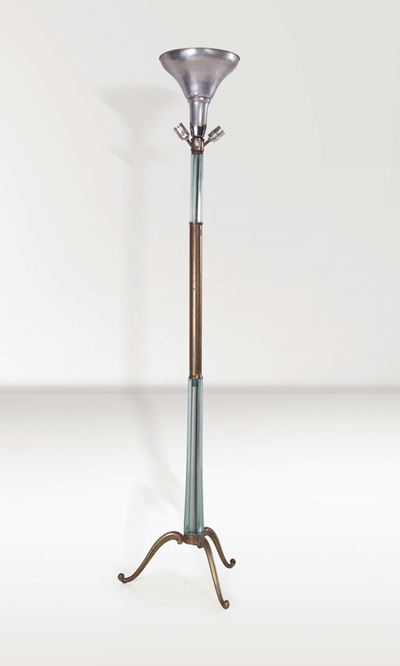 Lampada da Terra in Vetro di Murano, Ottone e Alluminio