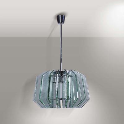 Lampada da Sospensione in Vetro e Ottone Nichelato