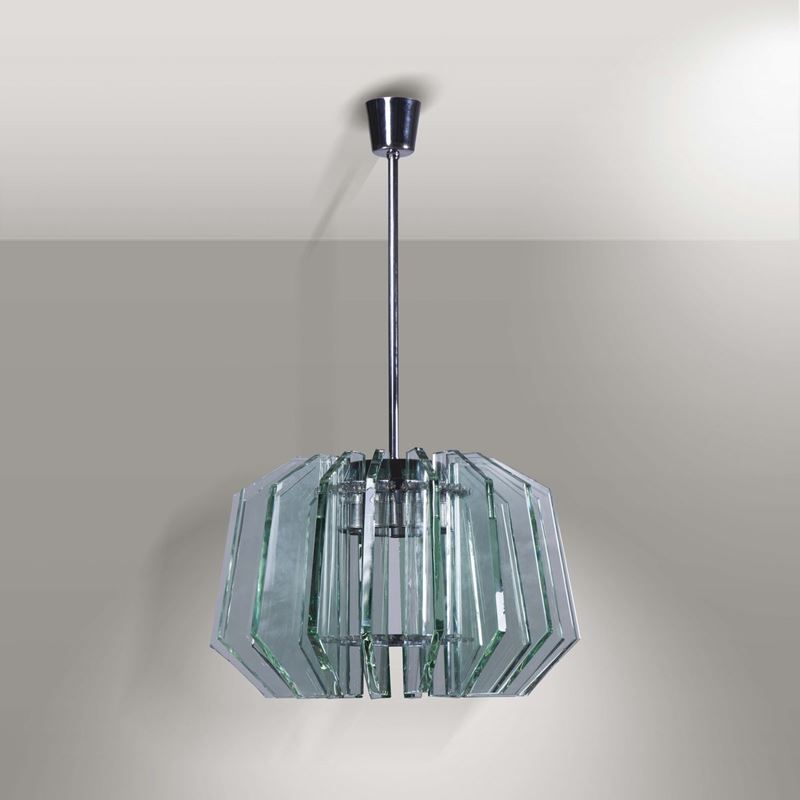 Lampada da sospensione in vetro e ottone nichelato  - Auction Design - Cambi Casa d'Aste