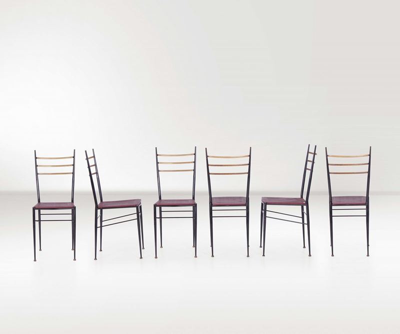 Sei sedie in metallo e ottone  - Auction Design - Cambi Casa d'Aste