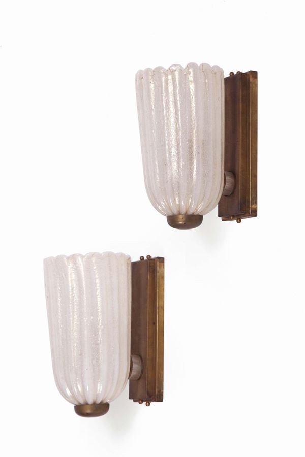 Coppia di appliques in vetro di Murano e ottone