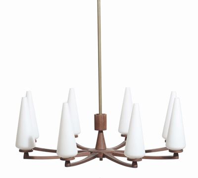 Lampada da Sospensione in Teak con Diffusori in Vetro Opalino.