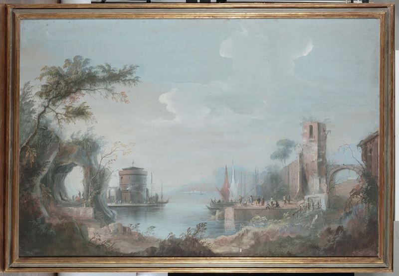 Scuola Veneta del XVIII secolo Paesaggio costiero con figure  - Auction Old Masters Paintings - Cambi Casa d'Aste