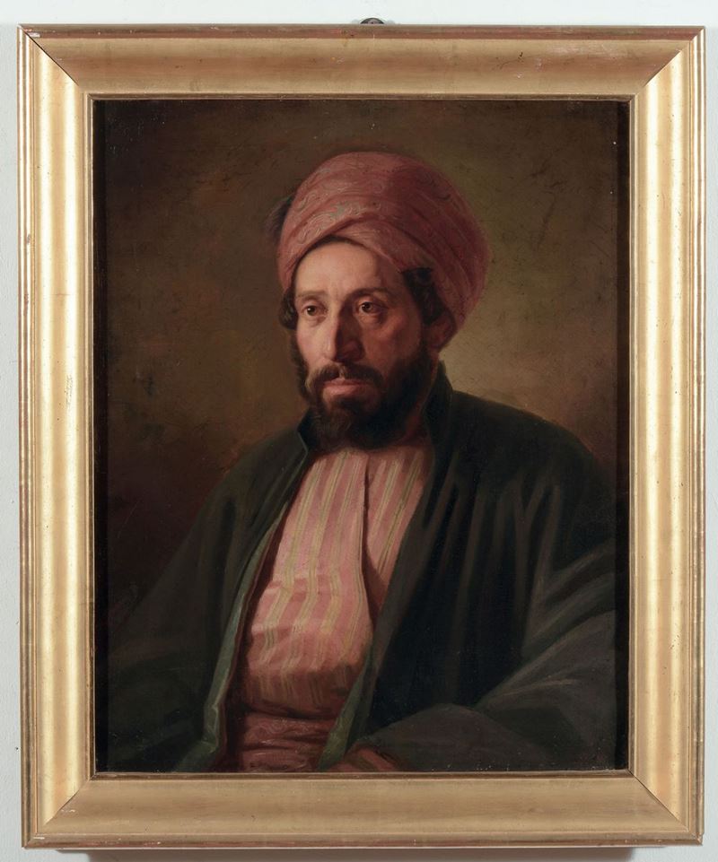 Herman Maurice Cossmann (1821-1890) Ritratto di orientale con turbante  - Asta Dipinti del XIX e XX secolo - Cambi Casa d'Aste