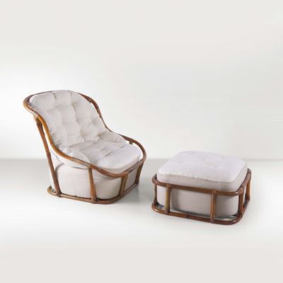 Poltrona e Ottomana in Bamboo, Gommapiuma e Tessuto