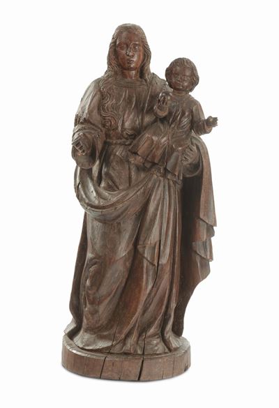 Scultura Lignea Raffigurante Madonna con Bambino, XVIII Secolo