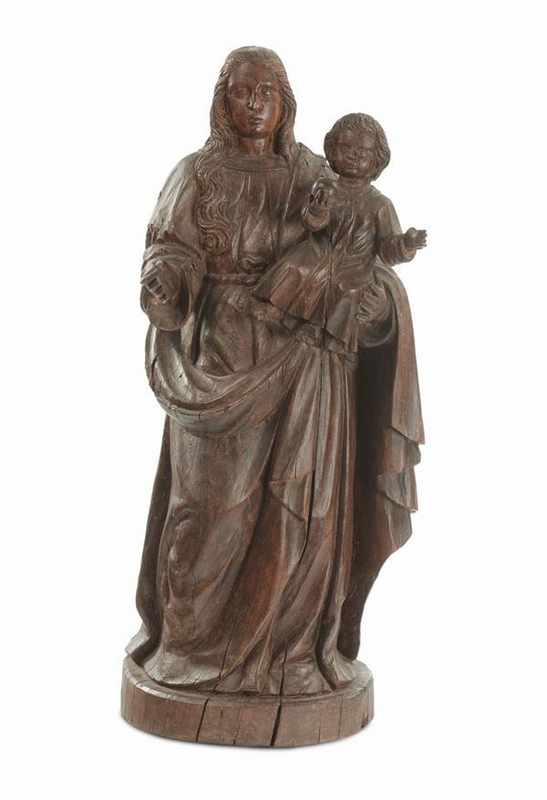 Scultura lignea raffigurante Madonna con Bambino, XVIII secolo