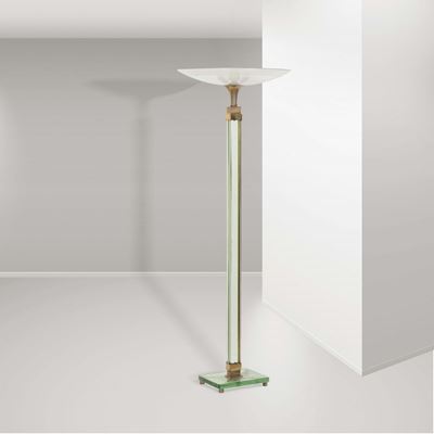 Lampada da Terra in Cristallo Molato e Ottone con Difusore in Vetro Inciso