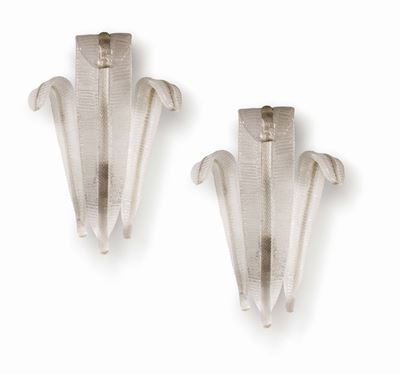 Coppia di Appliques in Vetro di Murano e Metallo Timbrate