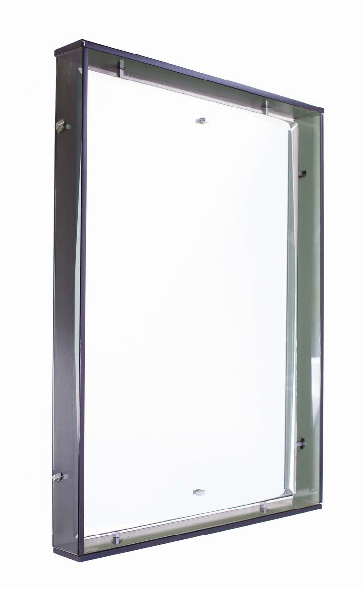 Specchio in vetro specchiato e fumé con supporti in metallo cromato  - Auction Design - Cambi Casa d'Aste