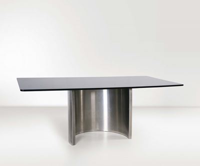 Tavolo con Base in Acciaio e Piano in Vetro Fumè