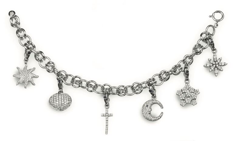 A diamond and gold charm bracelet, signed Pasquale Bruni. Mounted in white gold 750/1000  - Auction Fine Jewels - Cambi Casa d'Aste