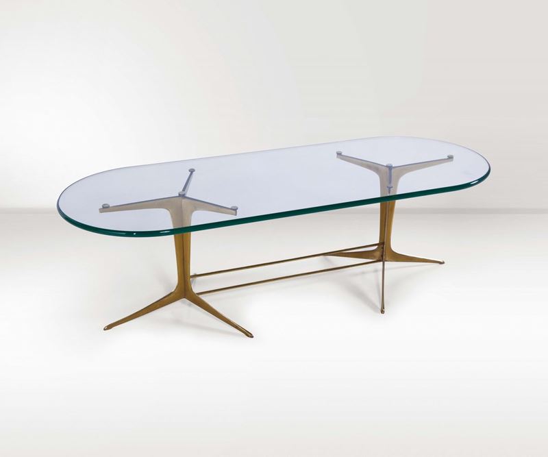 Tavolo basso in ottone e vetro  - Asta Design - Cambi Casa d'Aste