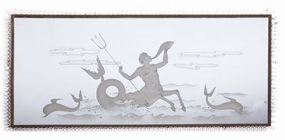 Grande Specchio Decorato con Cornice in Metallo Verniciato e Struttura in Legno