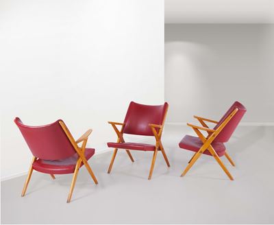 Tre Poltroncine in Legno con Rivestimenti in Skai