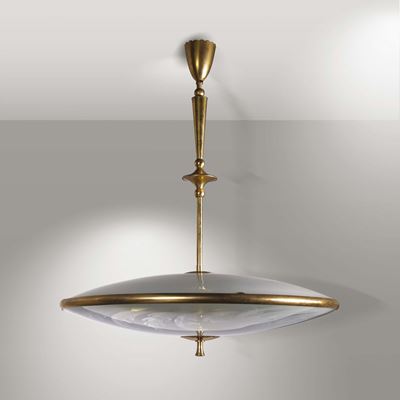 Lampada da Sospensione in Ottone e Vetro.