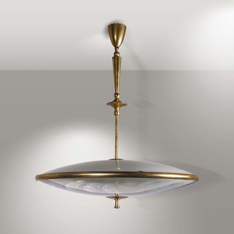 Lampada da sospensione in ottone e vetro.  - Auction Design - Cambi Casa d'Aste