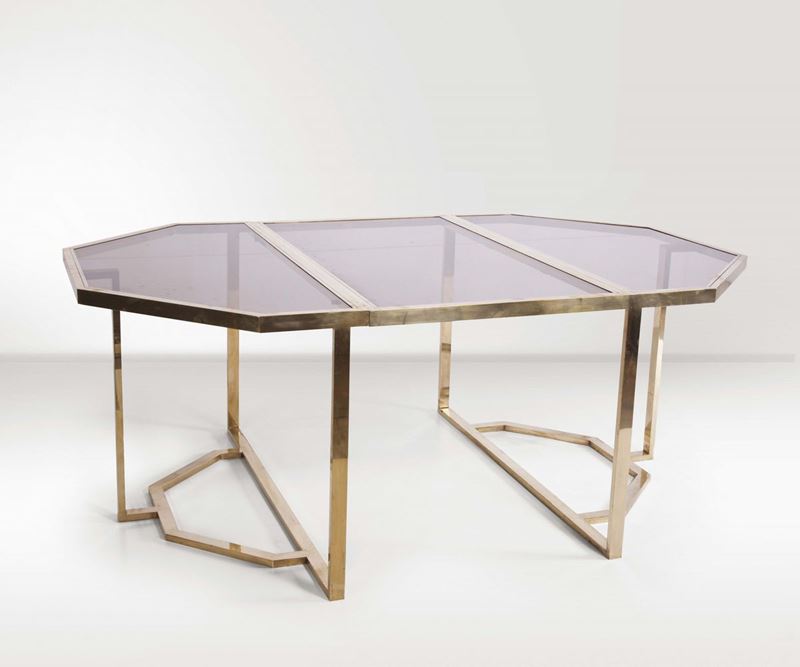 Tavolo allungabile in ottone e vetro  - Asta Design - Cambi Casa d'Aste