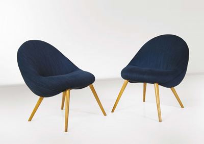 Coppia di Poltroncine in Legno con Rivestimenti in Tessuto