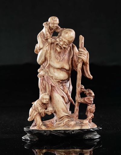 Saggio in Saponaria con Bastone e Fanciulli che Giocano, Cina, XX Secolo