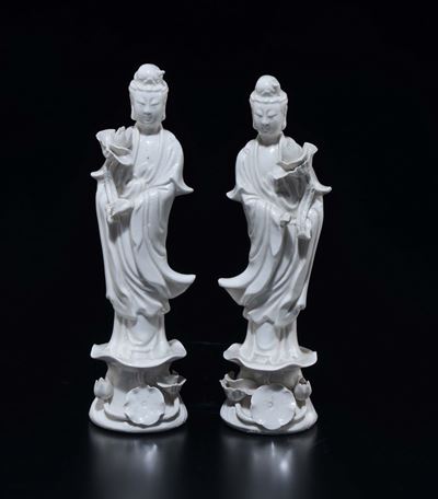 Due Guanyin in Porcellana Blanc De Chine