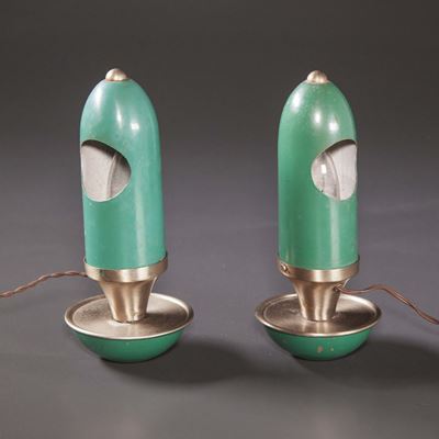 Coppia di Lampade da Tavolo in Alluminio Laccato e Metallo Nichelato