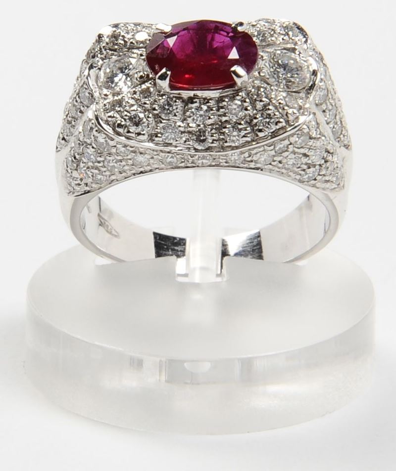 A ruby and diamond ring  - Auction Furnishings from the mansions of the Ercole Marelli heirs and other property - Cambi Casa d'Aste