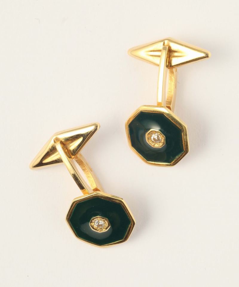 A pair of gold, enamel and diamond cufflinks  - Auction Fine Jewels - I - Cambi Casa d'Aste
