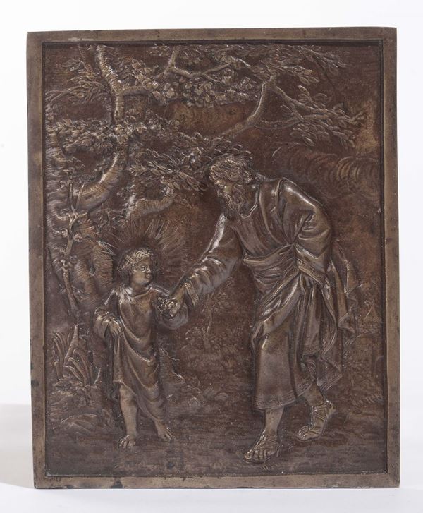 Placca in bronzo raffigurante San Giuseppe e Gesù Bambino, XVII secolo