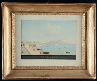 Quattro Gouaches Raffiguranti Vedute di Napoli, XIX Secolo