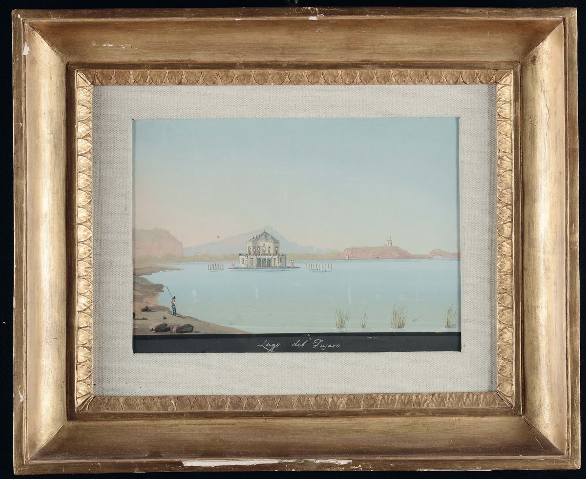 Quattro Gouaches Raffiguranti Vedute di Napoli, XIX Secolo