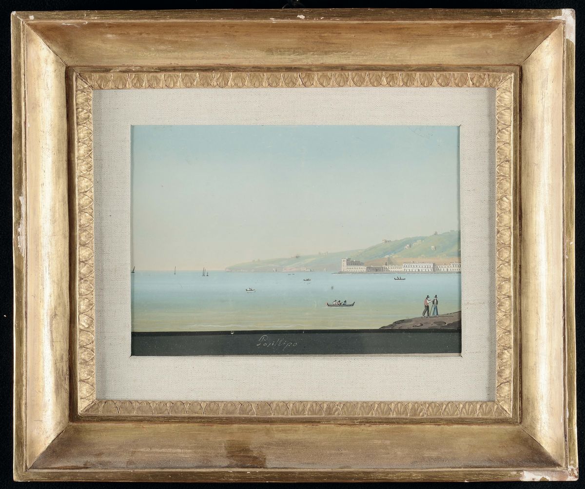 Quattro Gouaches Raffiguranti Vedute di Napoli, XIX Secolo