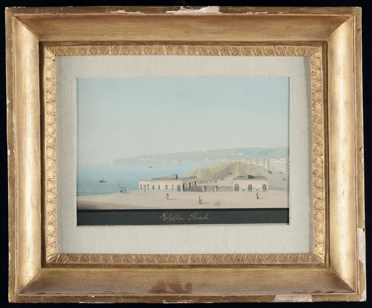 Quattro Gouaches Raffiguranti Vedute di Napoli, XIX Secolo