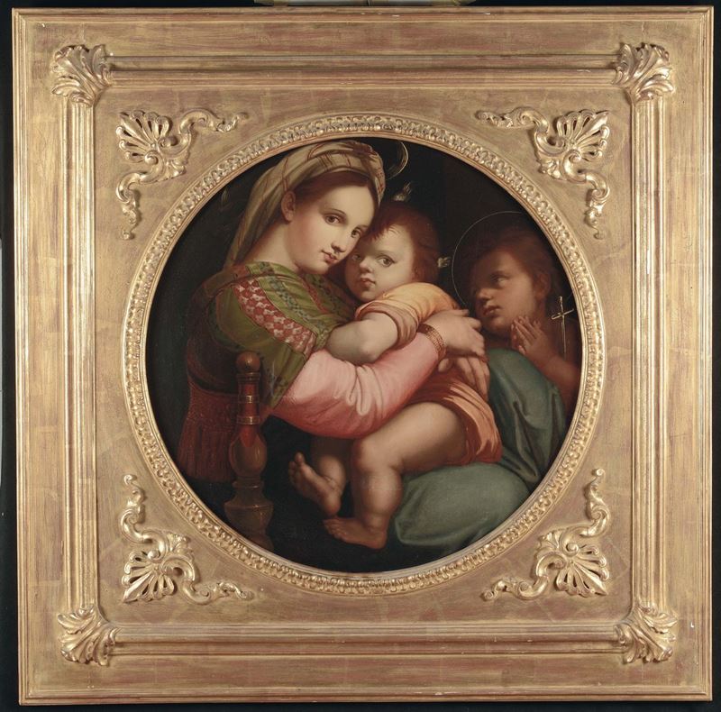 Anonimo del XIX secolo Madonna della Seggiola (replica di Raffaello)  - Auction Fine Arts from refined private house - Cambi Casa d'Aste
