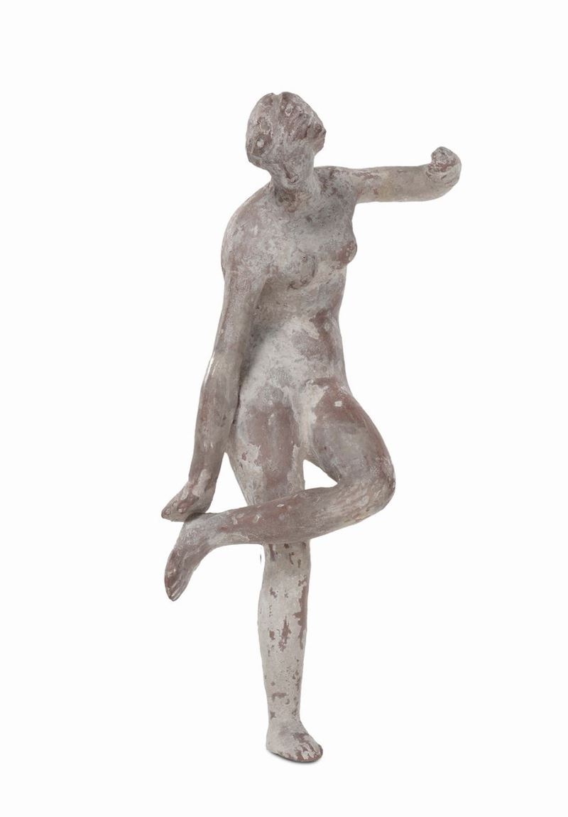 Statuetta fittile raffigurante Afrodite che si slaccia il sandalo, Magna Grecia III-II secolo a.C.  - Asta Antiquariato, Affidamenti da raffinate dimore private - Cambi Casa d'Aste