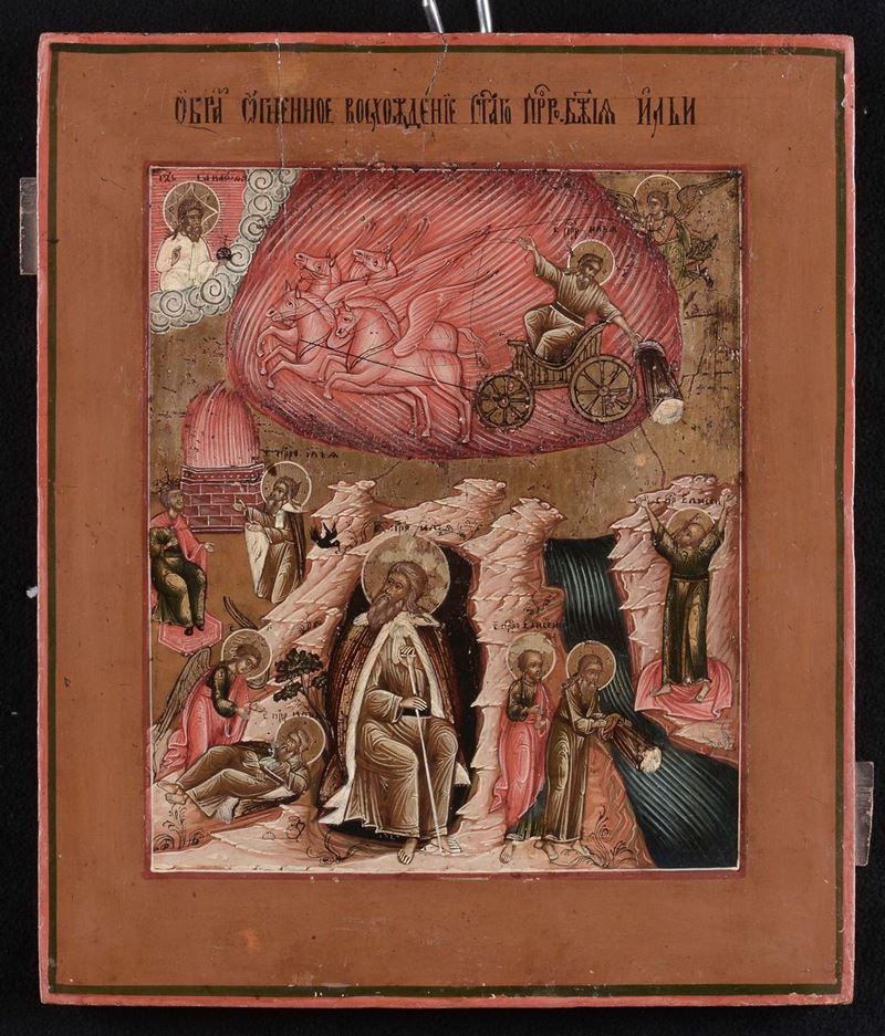Icona raffigurante Il profeta Elia nel deserto, XVII circa  - Asta Dipinti Antichi - Cambi Casa d'Aste