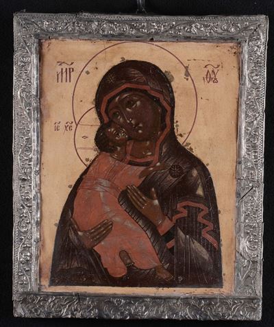 Icona Raffigurante Madonna di Vladimir, XVII Secolo
