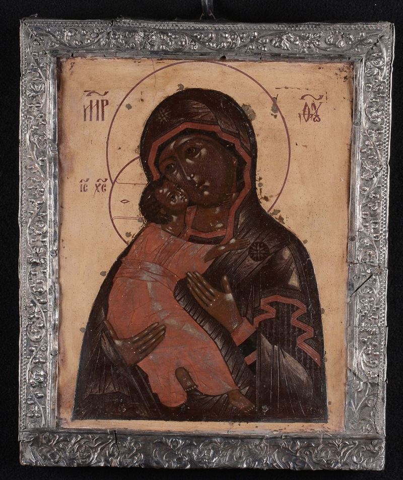 Icona raffigurante Madonna di Vladimir, XVII secolo  - Asta Dipinti Antichi - Cambi Casa d'Aste