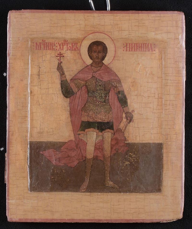 Icona raffigurante Santo Guerriero, fine del XVII secolo inizio XVIII secolo  - Asta Dipinti Antichi - Cambi Casa d'Aste