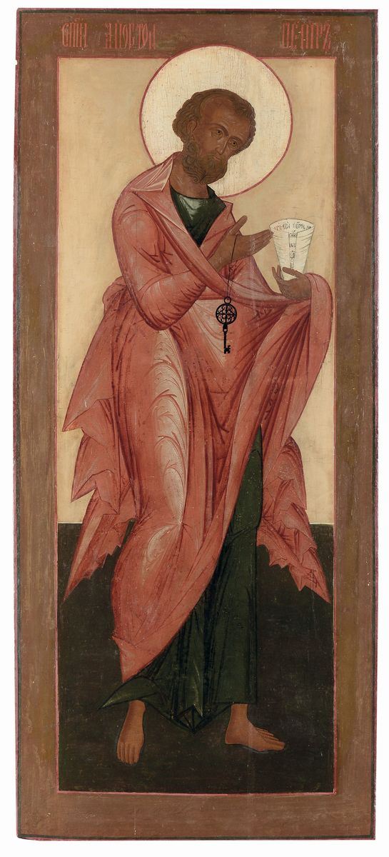 Icona raffigurante San Pietro, fine del XVII  inizio del XVIII secolo  - Asta Dipinti Antichi - Cambi Casa d'Aste