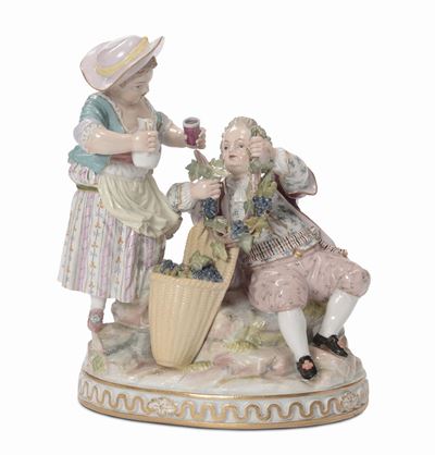 Gruppo in Porcellana Raffigurante Contadini, Meissen XIX Secolo