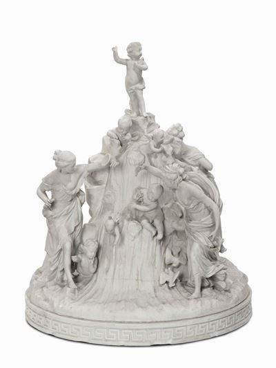 Gruppo in Bisquit con Figure Femminili, Francia Fine XVIII Secolo, Firmato Boizot