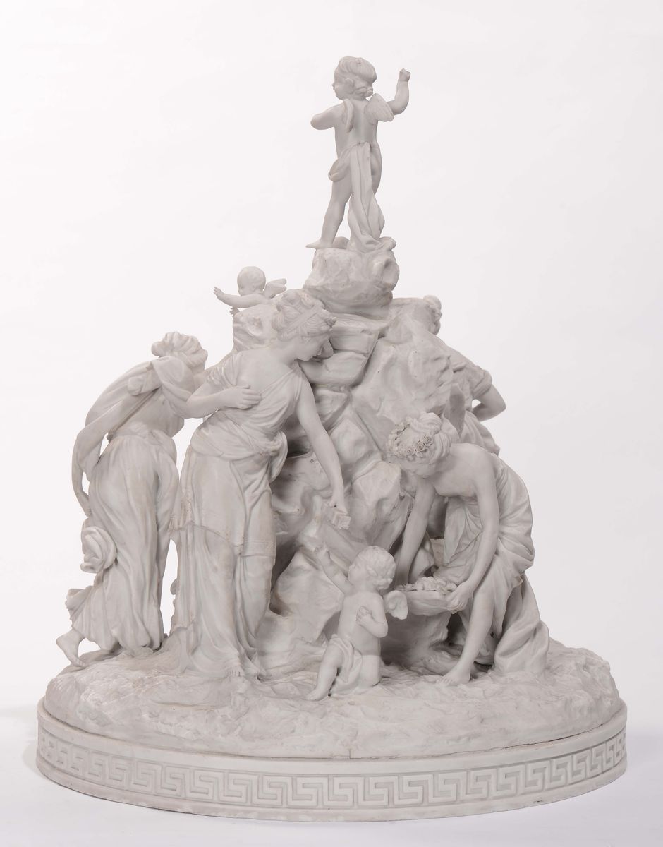 Gruppo in Bisquit con Figure Femminili, Francia Fine XVIII Secolo, Firmato Boizot
