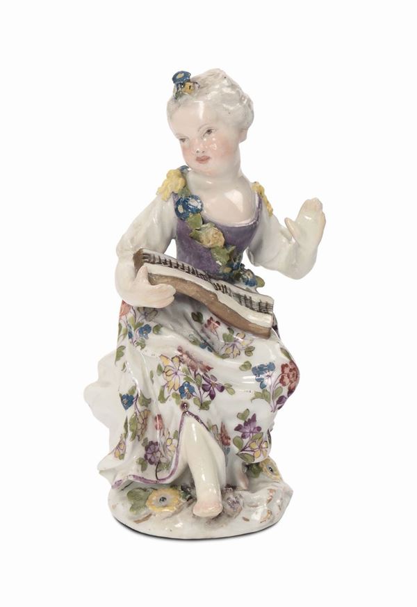 Dama seduta in porcellana policroma, Meissen XVIII secolo