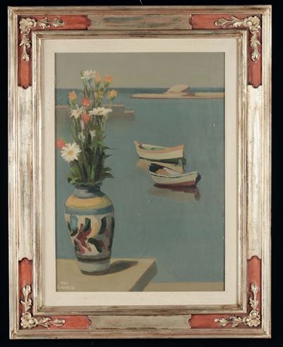 Giovanni March (1894-1974)vaso di Fiori e Barche, 1966
