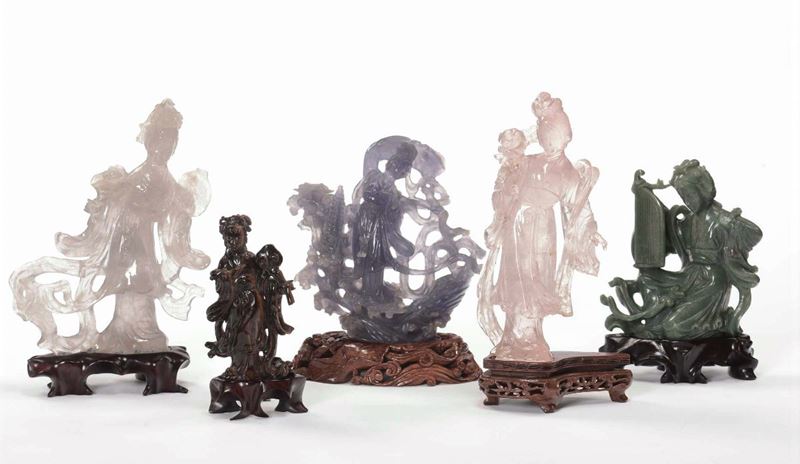Five carved semi-precious stones figure of Guanyin, China, 20th century  - Auction Chinese Works of Art - Cambi Casa d'Aste