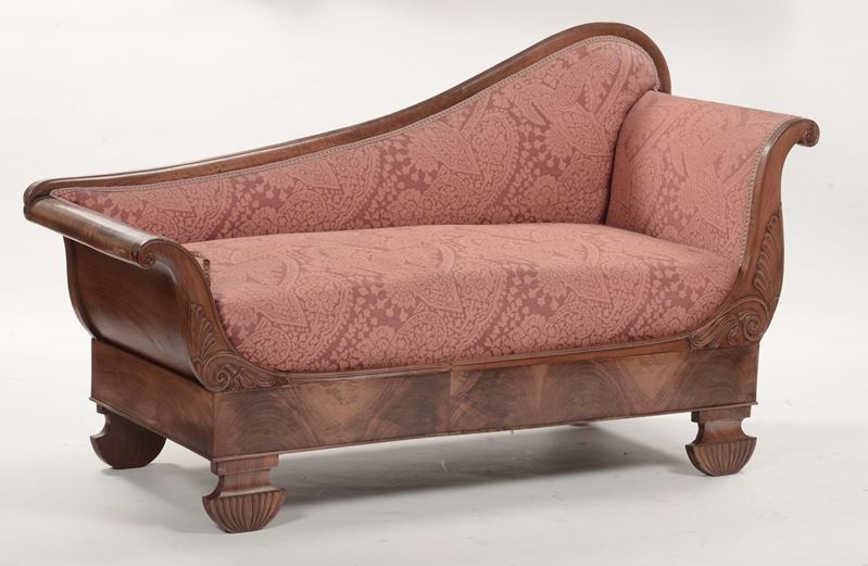 Divano Carlo X in noce, XIX secolo  - Auction Fine Arts from refined private house - Cambi Casa d'Aste