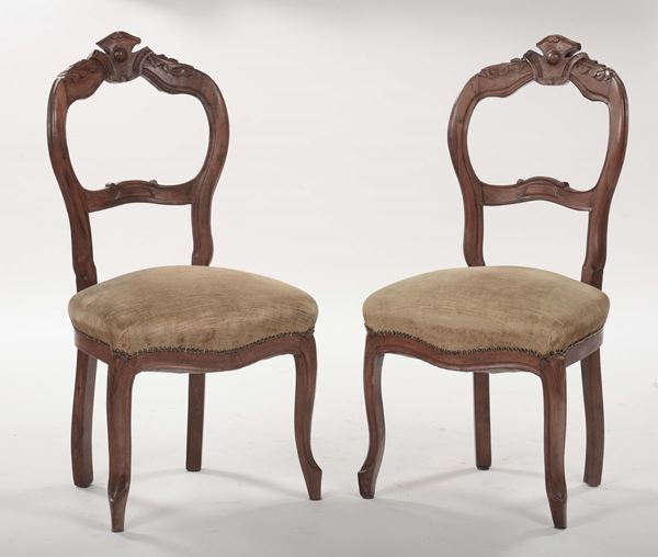 Coppia di sedie Luigi Filippo in noce