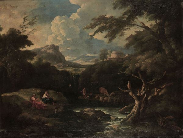 Pietro Mulier detto il Cavalier Tempesta (Haarlem 1637 - Milano 1701) Paesaggio con figure